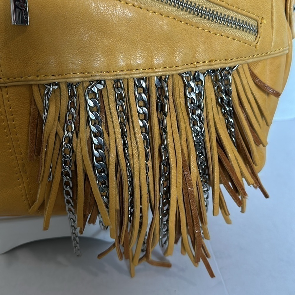 Junior Drake Blush Leather Shoulder Bag Fringe & ChainS mustard yellow NWT - Picture 2 of 16